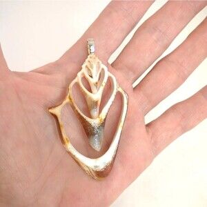 Seashell Slice Conch Pendant Glitter and Polysealed Handmade
